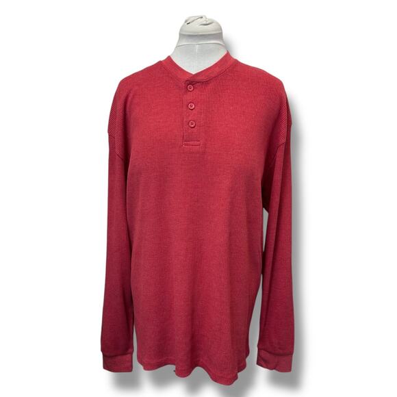 Essential by Seven Apparel Mens Long Sleeve Waffle Knit Thermal Henley, Red - Picture 2 of 10